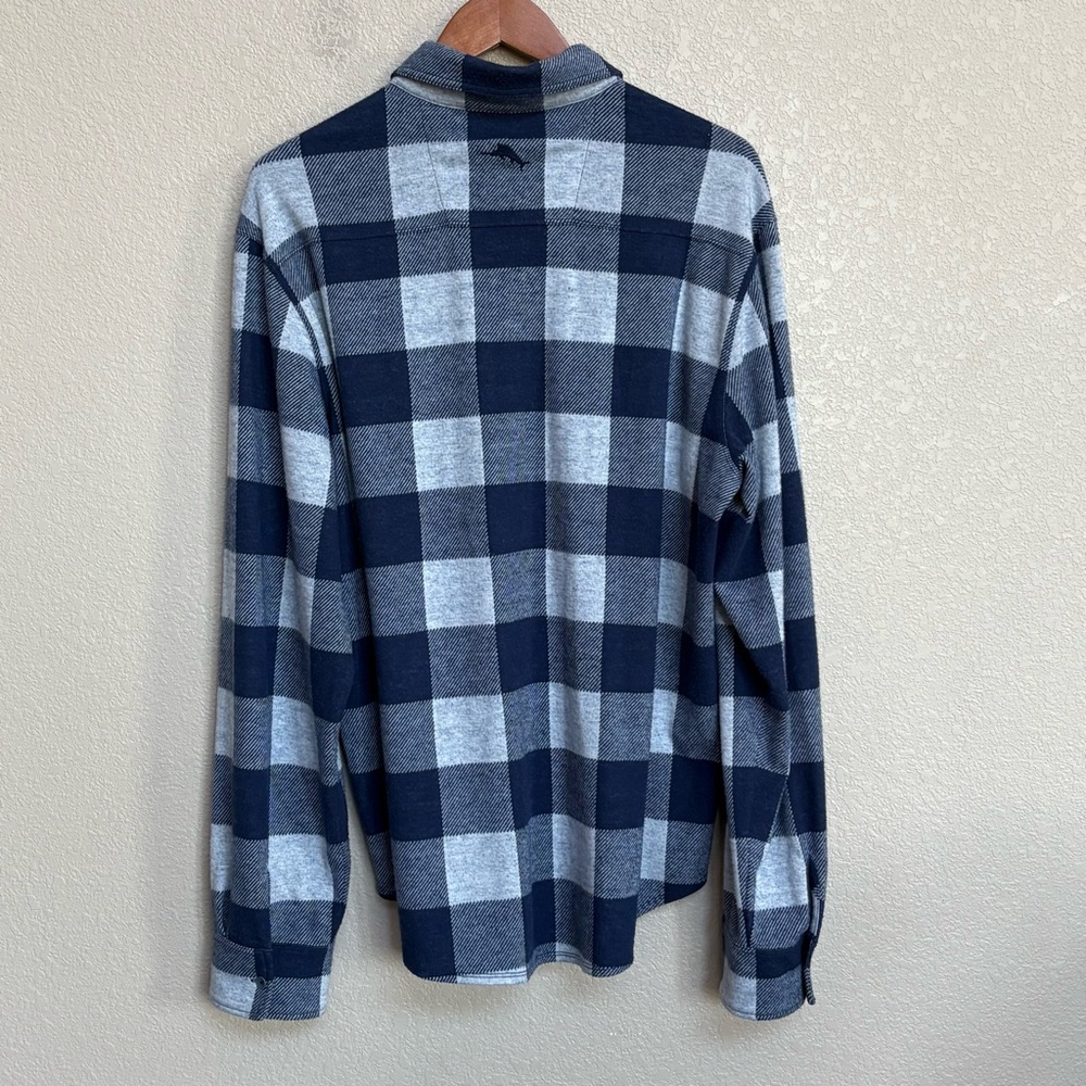 Tommy Bahama Blue Gray Plaid Flannel Style Button Front Shirt Stretch Men’s‎ L - Picture 2 of 8